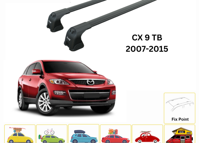 For Mazda CX 9 TB 2007-2015 Roof Rack Cross Bars Fix Point Alu Black