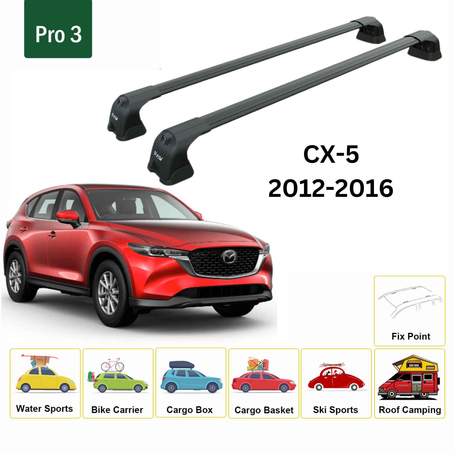 For Mazda CX 5 KF 2017- Up Roof Rack Cross Bars Fix Point Alu Black