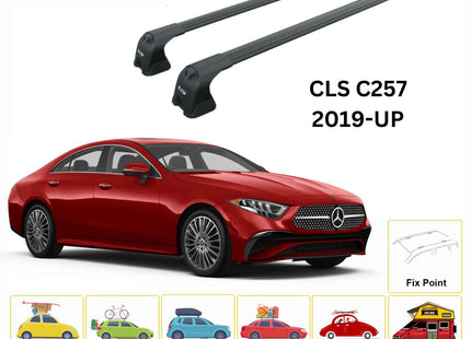 For Mercedes Benz CLS C257 2019-Up Roof Rack Cross Bars Metal Bracket Fix Point Alu Black