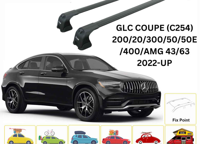For Mercedes Benz GLC Coupe (C254) 2022-Up Roof Rack Cross Bars Fix Point Alu Black