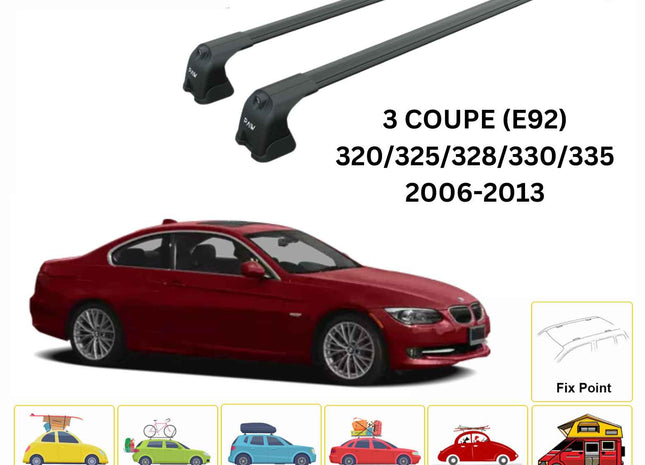 For Bmw 3 Coupe E92 2006-2013 Roof Rack Cross Bars Fix Point Black