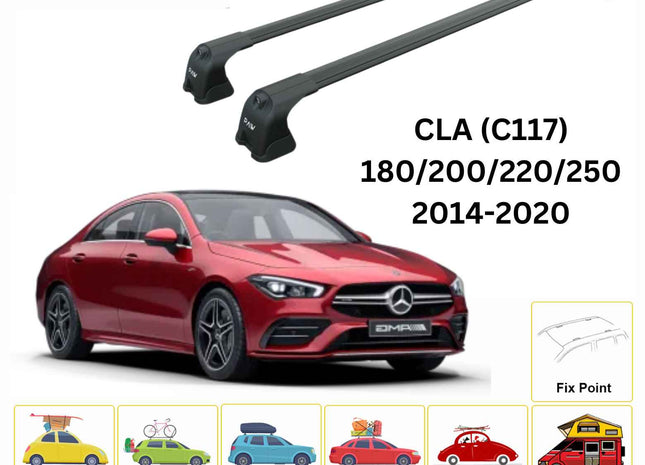 For Mercedes CLA C117 2014-2020 Roof Rack Cross Bars Fix Point Alu Black