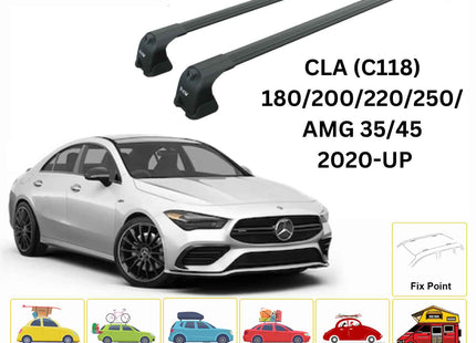 For Mercedes CLA C118 2020-Up Roof Rack Cross Bars Fix Point Alu Black
