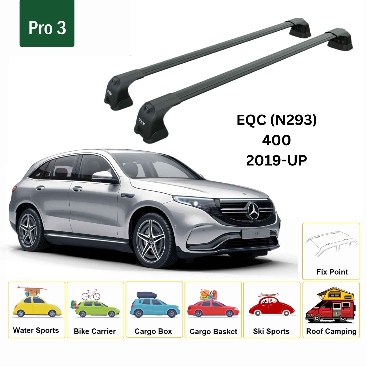 For Mercedes Benz EQC (N293) 2019-Up Roof Rack Cross Bars Fix Point Alu Black