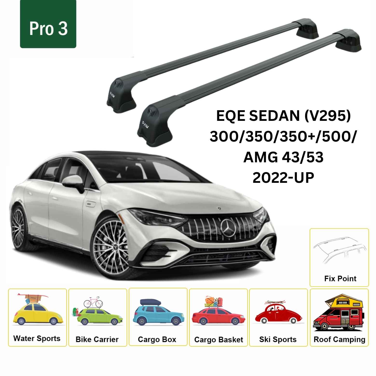 For Mercedes Benz EQE Sedan (V295) 2022-Up Roof Rack Cross Bars Fix Point Alu Black