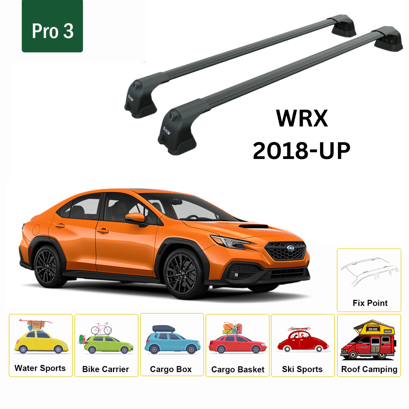 For Subaru WRX VA/VB 2015-Up Roof Rack Cross Bar Metal Bracket Fix Point Alu Black - 0