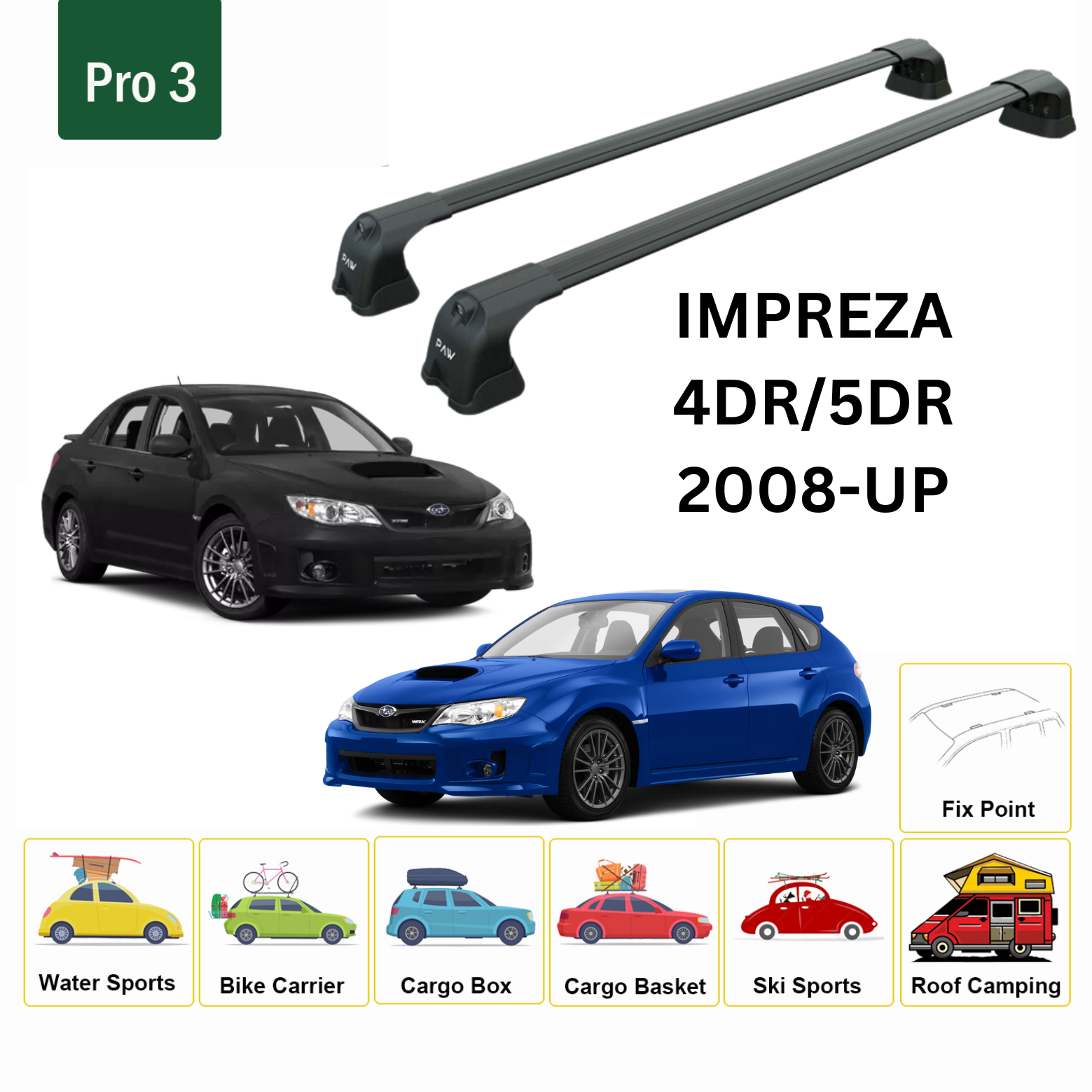 For Subaru Impreza WRX 2008-14 Roof Rack Cross Bar Metal Bracket Fix Point Alu Black - 0