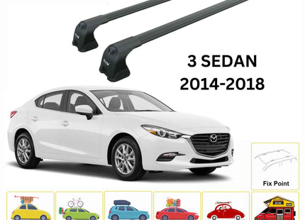 For Mazda 3 Sedan 2014-2018 Roof Rack Cross Bars Fix Point Alu Black