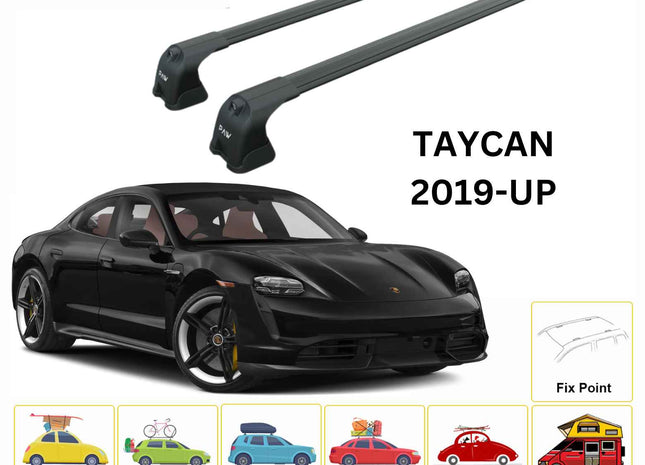 For Porsche Taycan 2019-2025 Roof Rack Cross Bars Fix Point Alu Black