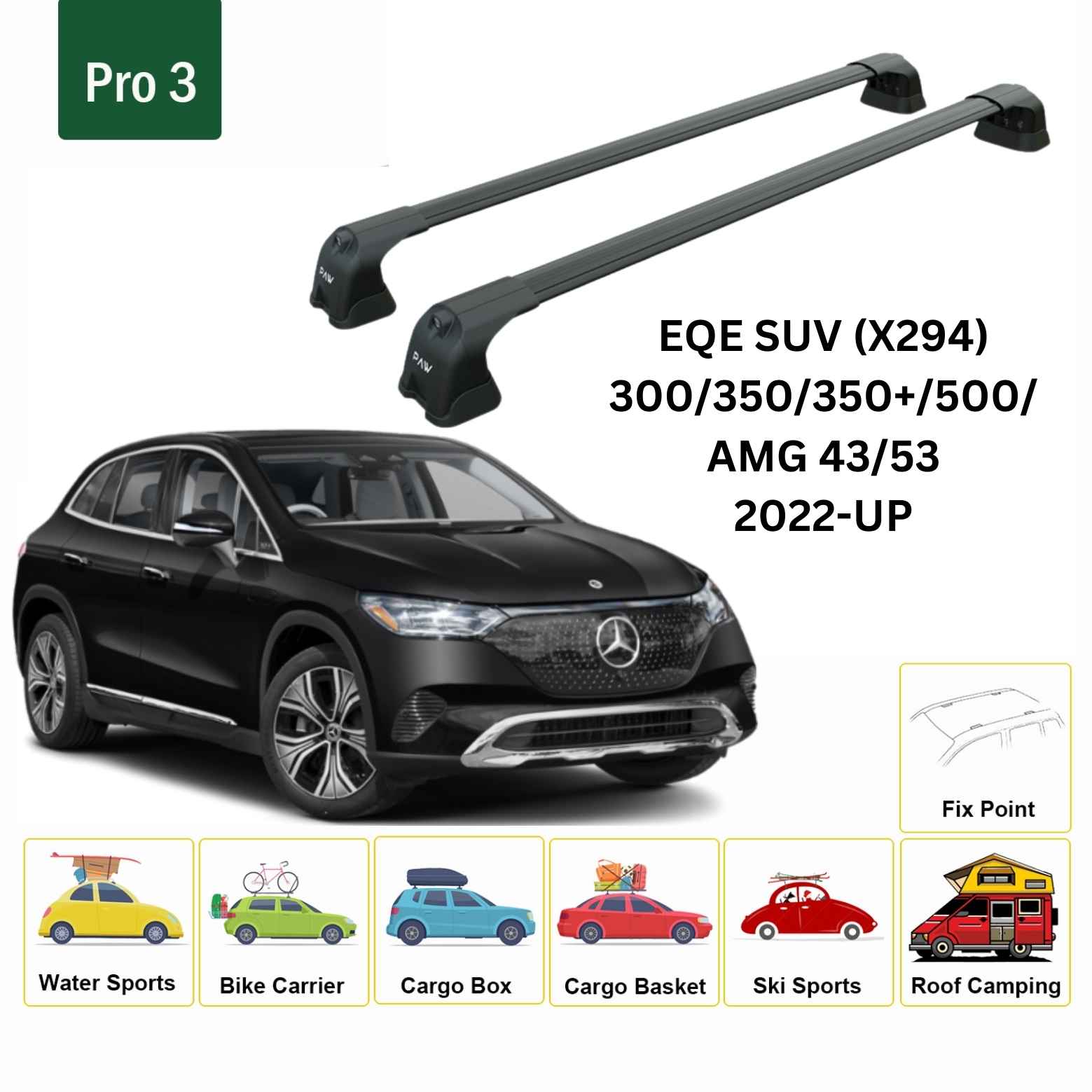 For Mercedes Benz EQE Suv (X294) 2022-Up Roof Rack Cross Bars Fix Point Alu Black