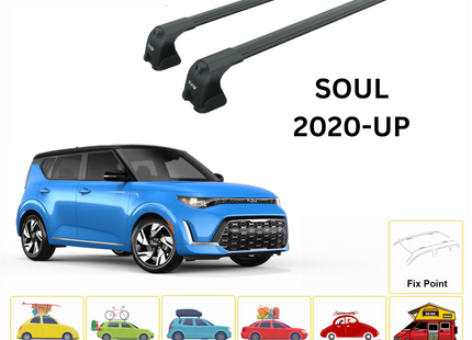 For Kia Soul 2020-Up Roof Rack Cross Bars Fix Point Alu Black