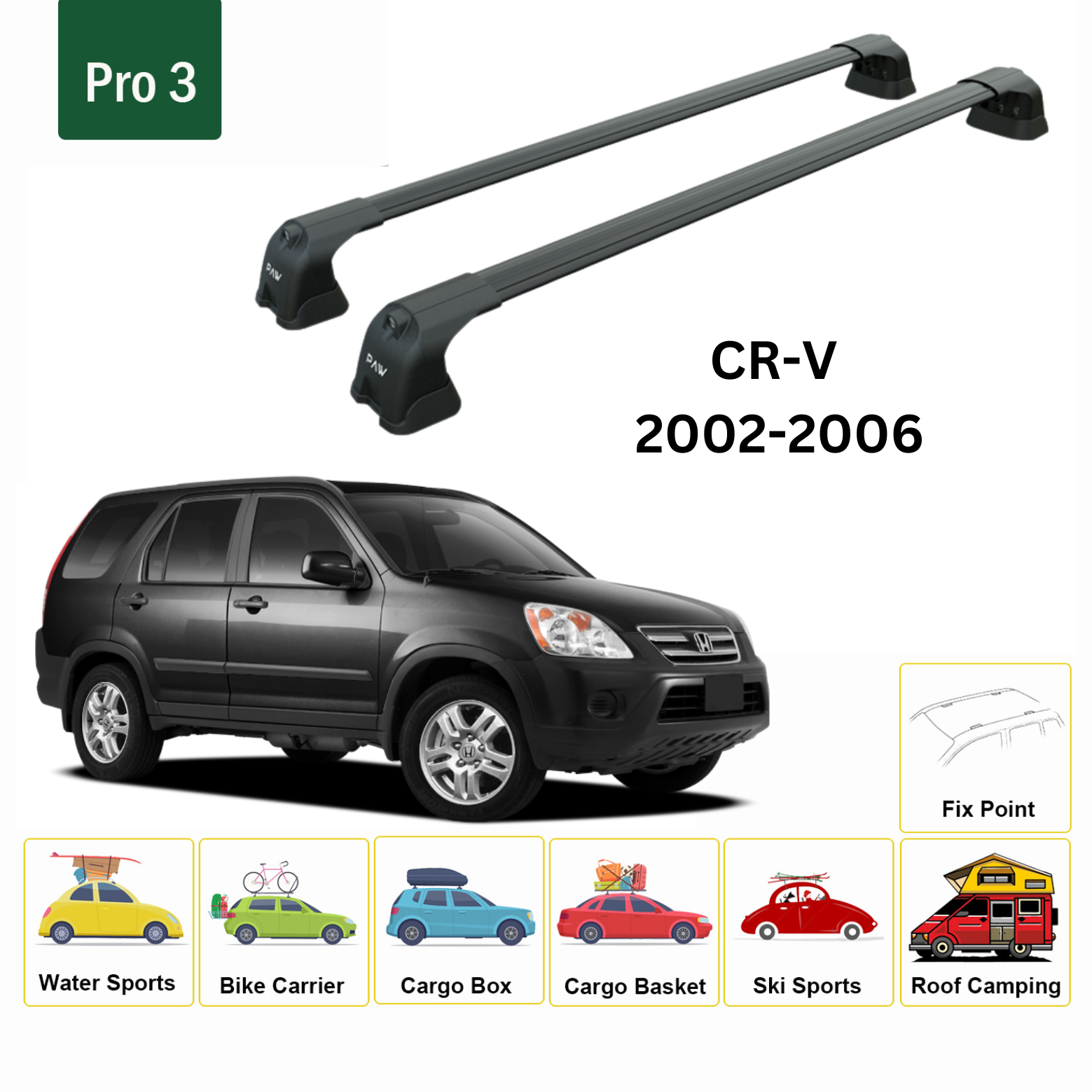 For Honda CR-V MK2 Roof Rack Cross Bars Metal Bracket Fix Point Alu Black 2002-06