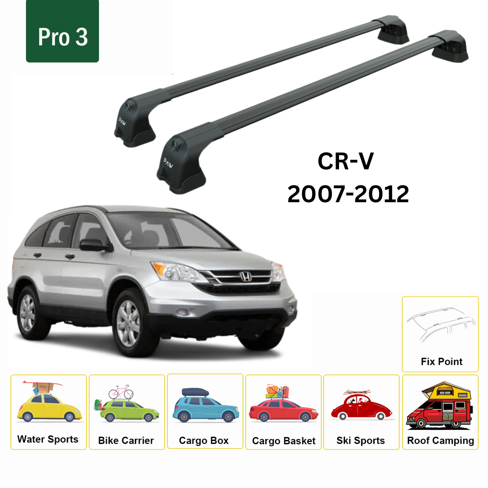 For Honda CR-V MK3 2007-12 Roof Rack Cross Bars Metal Bracket Fix Point Alu Black