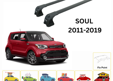 For Kia Soul 2011-19 Roof Rack Cross Bars Fix Point Alu Black