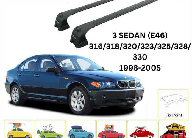 For Bmw 3 Sedan E46 1998-2005 Roof Rack Cross Bars Fix Point Black