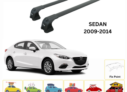 For Mazda 3 Sedan 2009-2014 Roof Rack Cross Bars Fix Point Alu Black