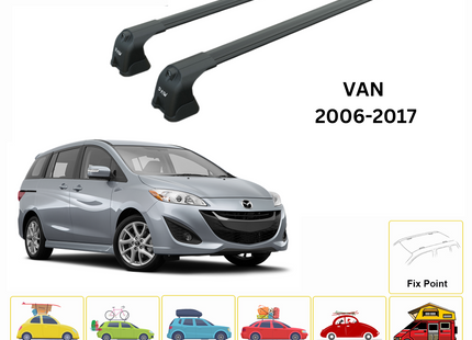 For Mazda 5 Van 2006-2017 Roof Rack Cross Bars Fix Point Alu Black