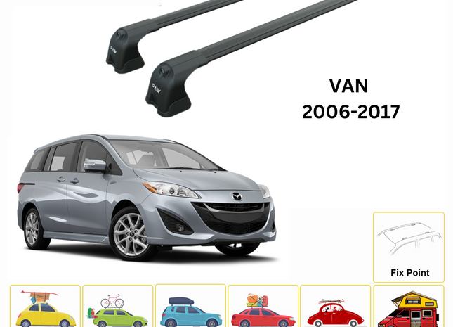 For Mazda 5 Van 2006-2017 Roof Rack Cross Bars Fix Point Alu Black