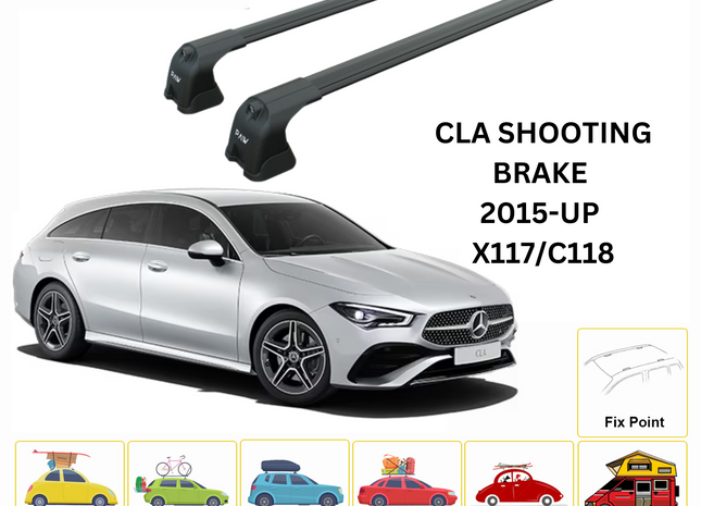 For Mercedes Benz CLA SB 2015-Up Roof Rack Cross Bars Metal Bracket Fix Point Alu Black