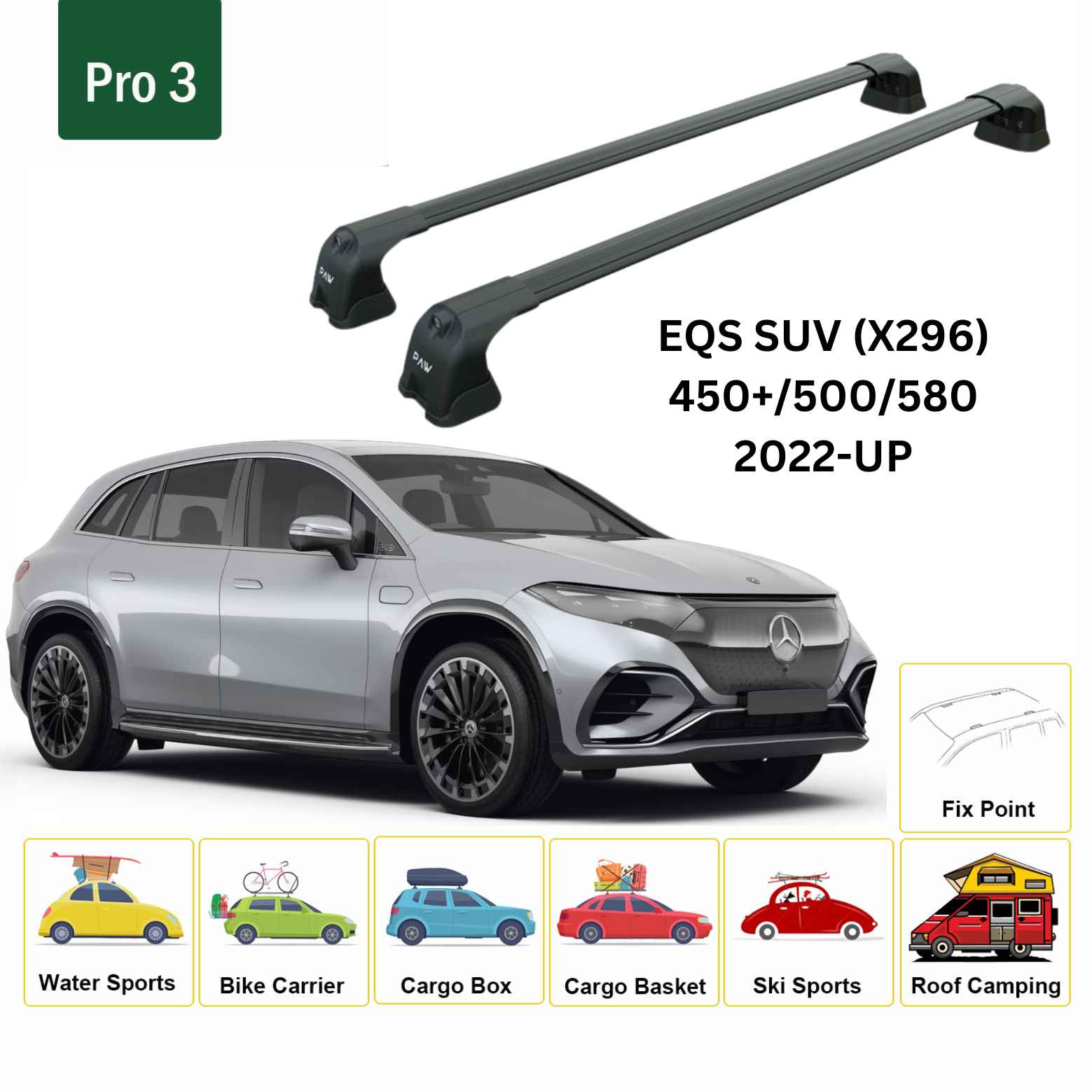 For Mercedes Benz EQS Suv (X296) 2022-Up Roof Rack Cross Bars Fix Point Alu Black