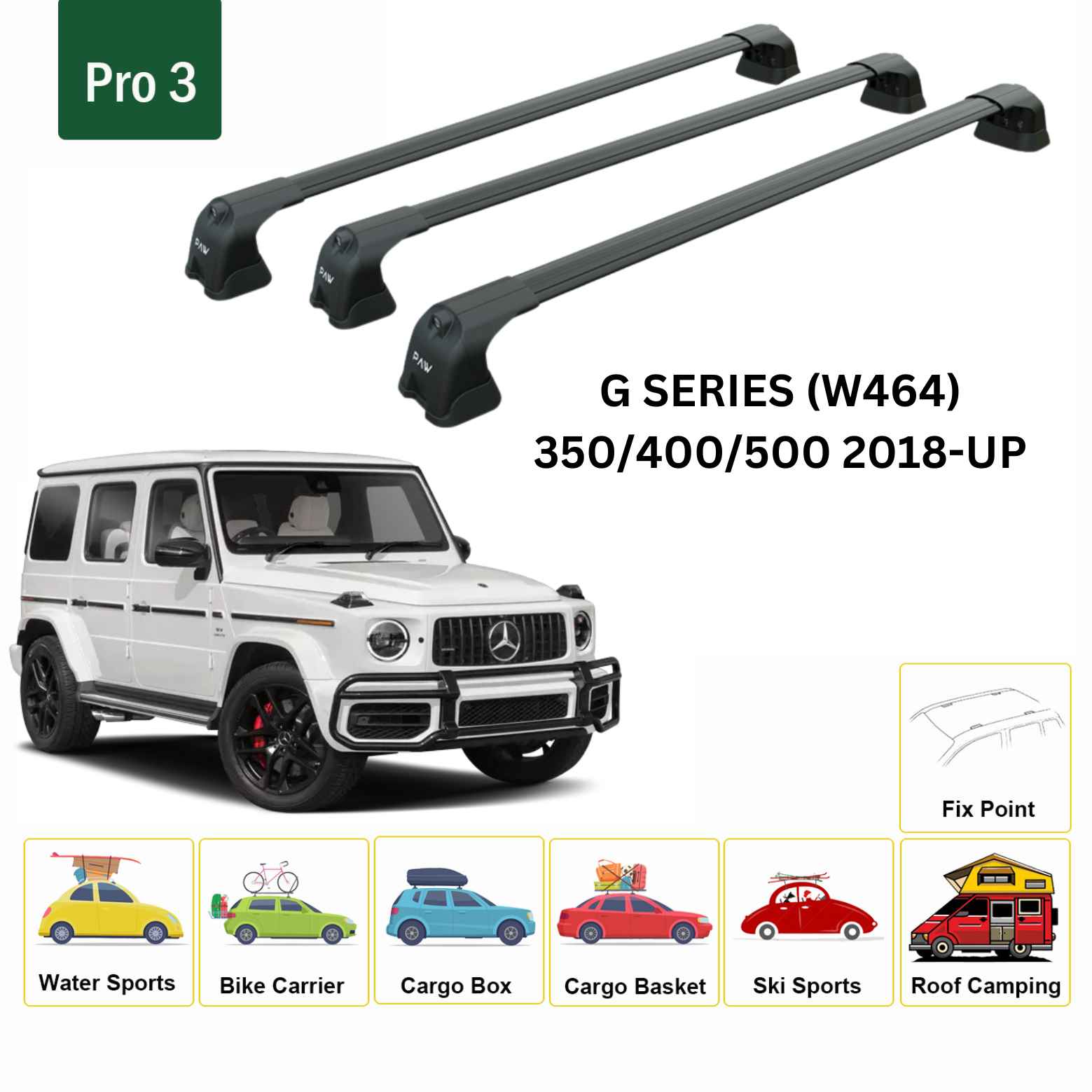 For Mercedes G W464 Roof Rack Cross Bars Fix Point Alu Black 2018-Up