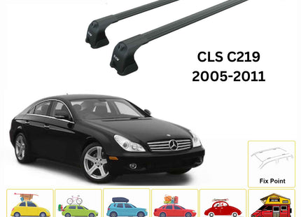 For Mercedes Benz CLS C219 2005-11 Roof Rack Cross Bars Fix Point Alu Black