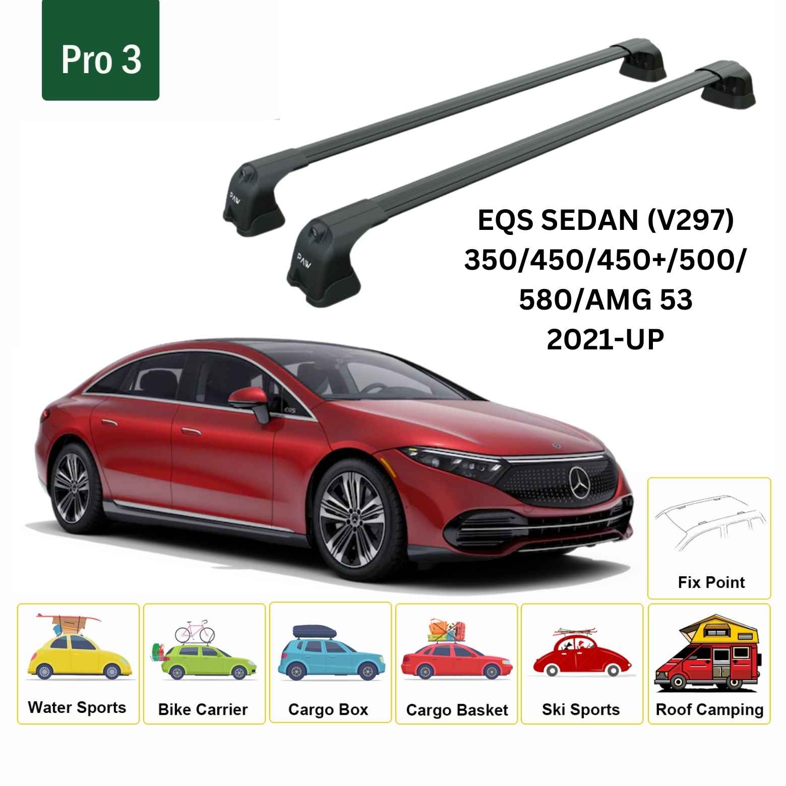 For Mercedes Benz EQS Sedan (V297) 2021-Up Roof Rack Cross Bars Fix Point Alu Black