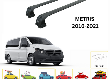 For Mercedes Benz Metris 2016-21 Roof Rack Cross Bars Metal Bracket Fix Point Alu Black
