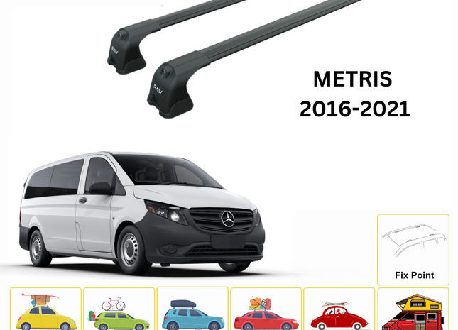 For Mercedes Benz Metris 2016-21 Roof Rack Cross Bars Metal Bracket Fix Point Alu Black