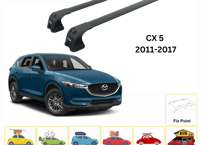 For Mazda CX 5 KE 2011-2017 Roof Rack Cross Bars Fix Point Alu Black