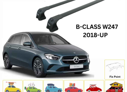 For Mercedes Benz B W247 2018-Up Roof Rack Cross Bars Fix Point Alu Black