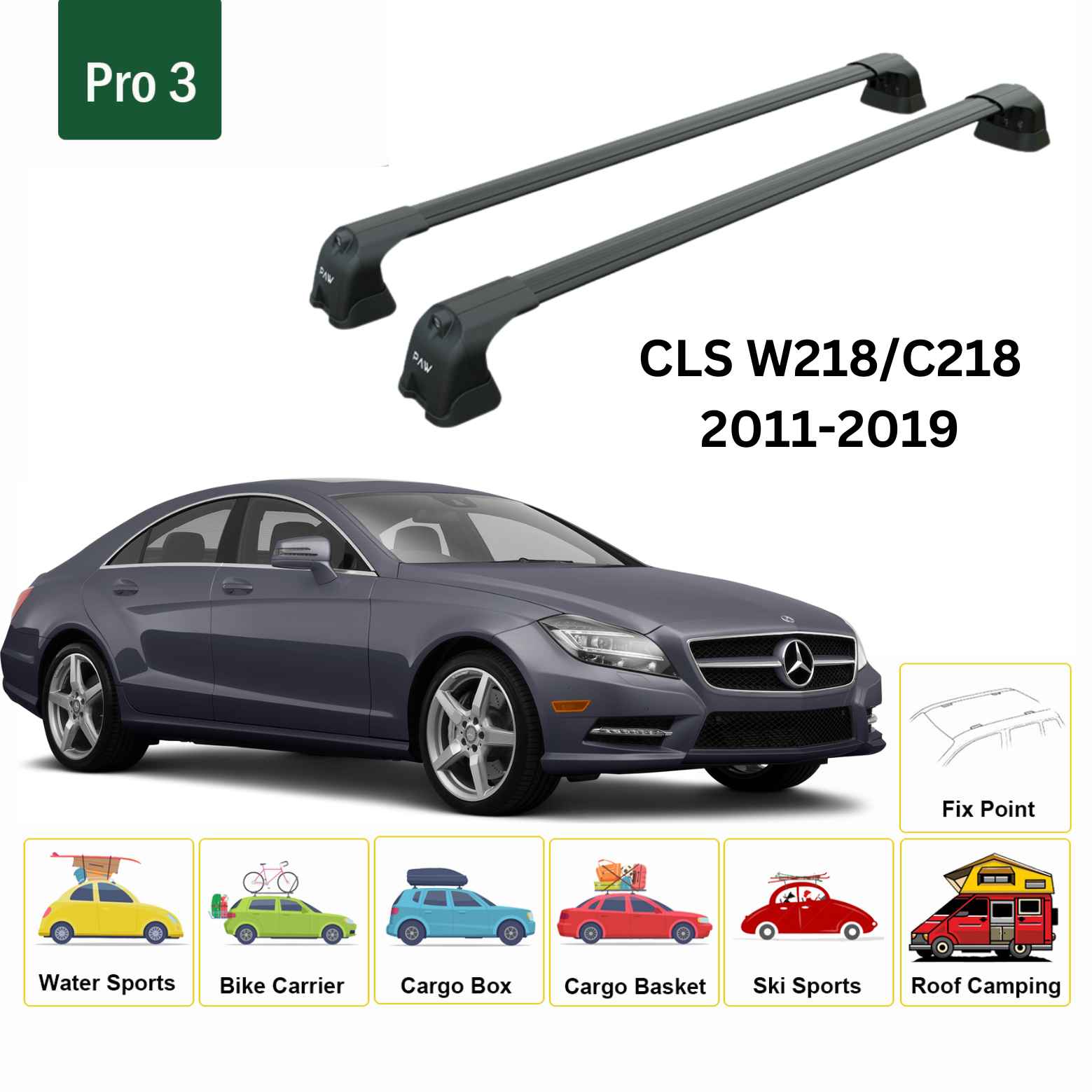 For Mercedes Benz CLS W218 2011-2019 Roof Rack Cross Bars Metal Bracket Fix Point Alu Black