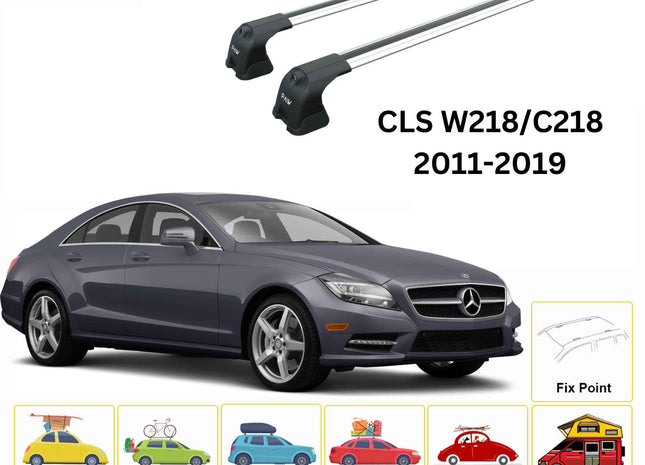 For Mercedes Benz CLS W218 2011-2019 Roof Rack Cross Bars Fix Point Alu Silver
