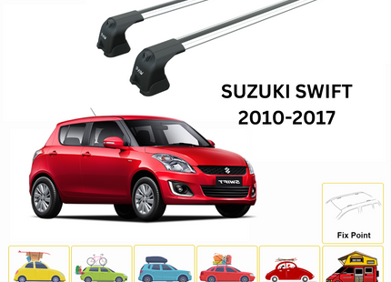 For Suzuki Swift 2010-17 Roof Rack Cross Bars Metal Bracket Fix Point Alu Silver