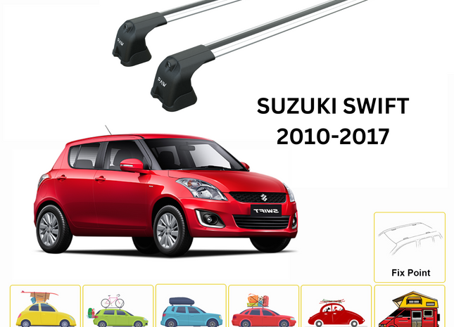 For Suzuki Swift 2010-17 Roof Rack Cross Bars Metal Bracket Fix Point Alu Silver
