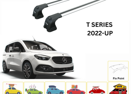 For Mercedes Benz T-Series 2022-Up Roof Rack Cross Bars Metal Bracket Fix Point Alu Silver