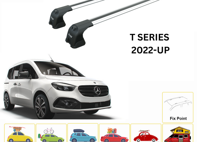 For Mercedes Benz T-Series 2022-Up Roof Rack Cross Bars Metal Bracket Fix Point Alu Silver