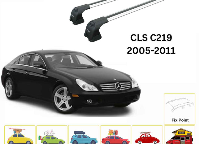 For Mercedes Benz CLS C219 2005-11 Roof Rack Cross Bars Fix Point Alu Silver