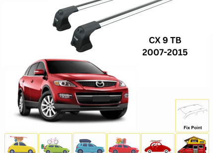 For Mazda CX 9 TB 2007-2015 Roof Rack Cross Bars Fix Point Alu Silver
