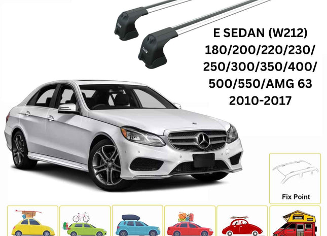 For Mercedes E Sedan W212 2013-2017 Roof Rack Cross Bars Fix Point Alu Silver