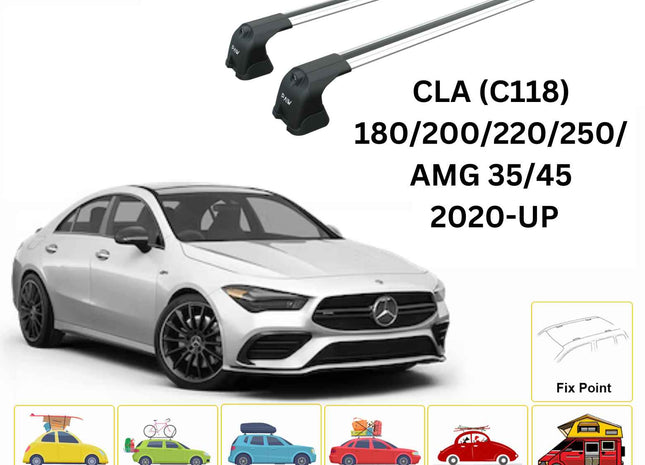 For Mercedes CLA C118 2020-Up Roof Rack Cross Bars Fix Point Alu Silver