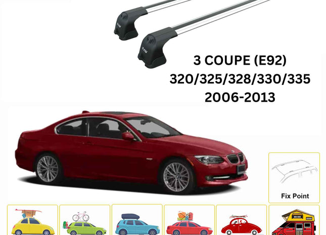 For Bmw 3 Coupe E92 2006-2013 Roof Rack Cross Bars Fix Point Silver