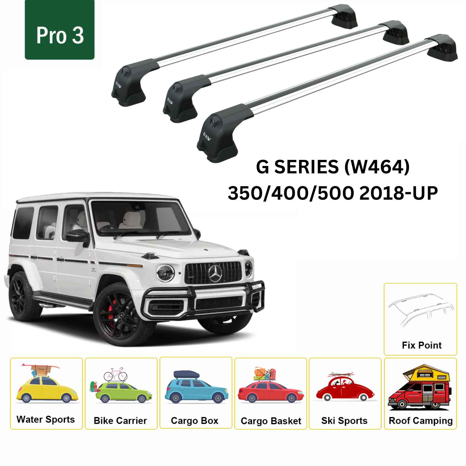 For Mercedes G W464 Roof Rack Cross Bars Fix Point Alu Silver 2018-Up