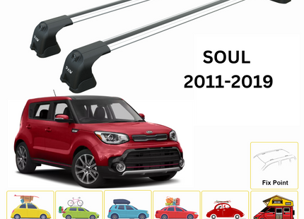 For Kia Soul 2011-19 Roof Rack Cross Bars Fix Point Alu Silver