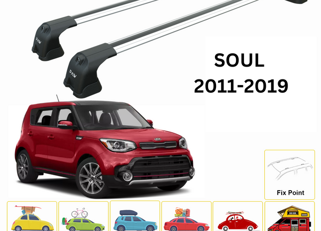 For Kia Soul 2011-19 Roof Rack Cross Bars Fix Point Alu Silver