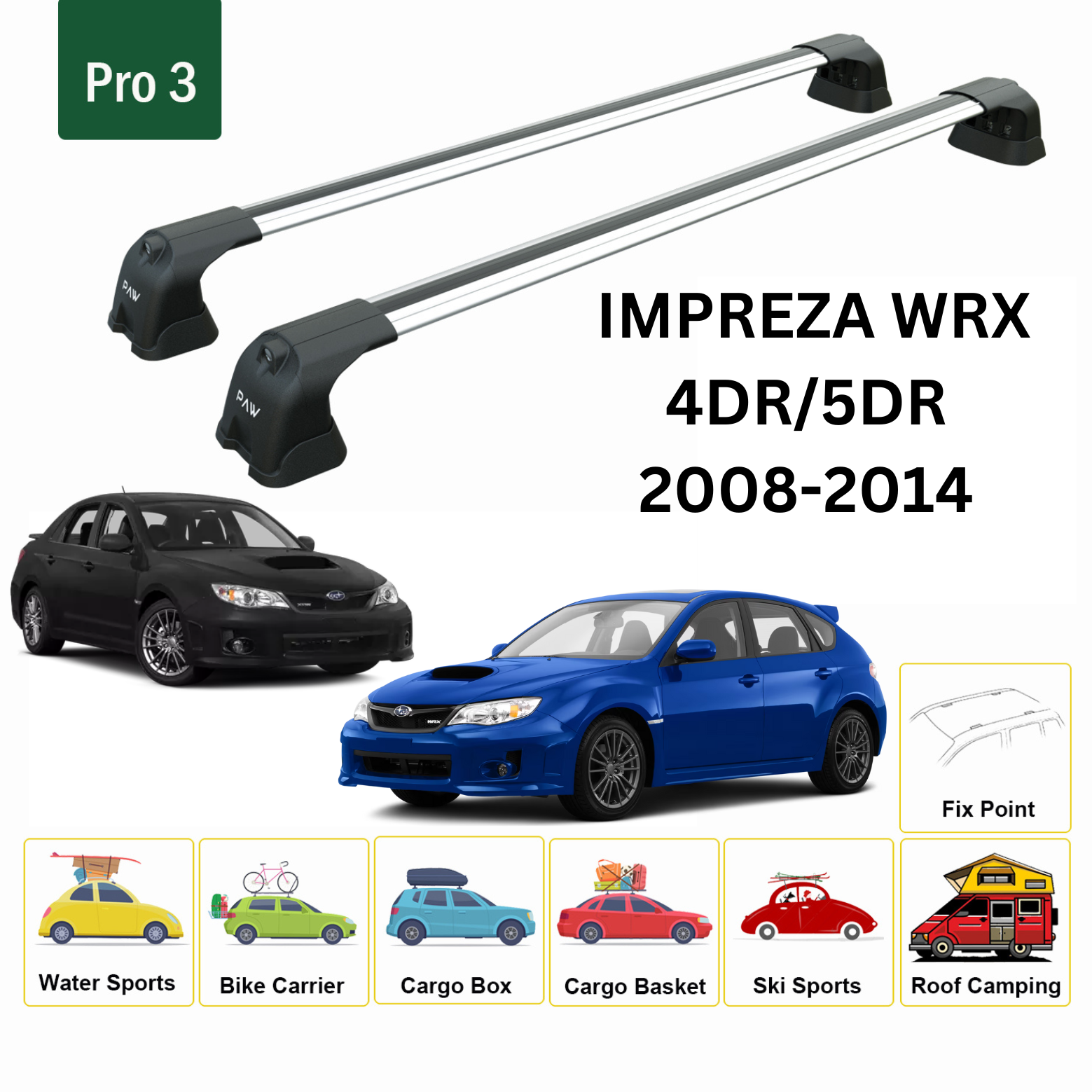 For Subaru Impreza WRX 2008-14 Roof Rack Cross Bar Metal Bracket Fix Point Alu Silver