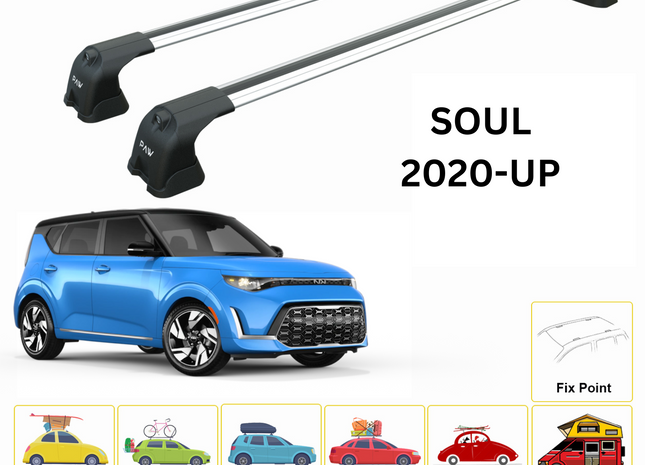 For Kia Soul 2020-Up Roof Rack Cross Bars Fix Point Alu Silver