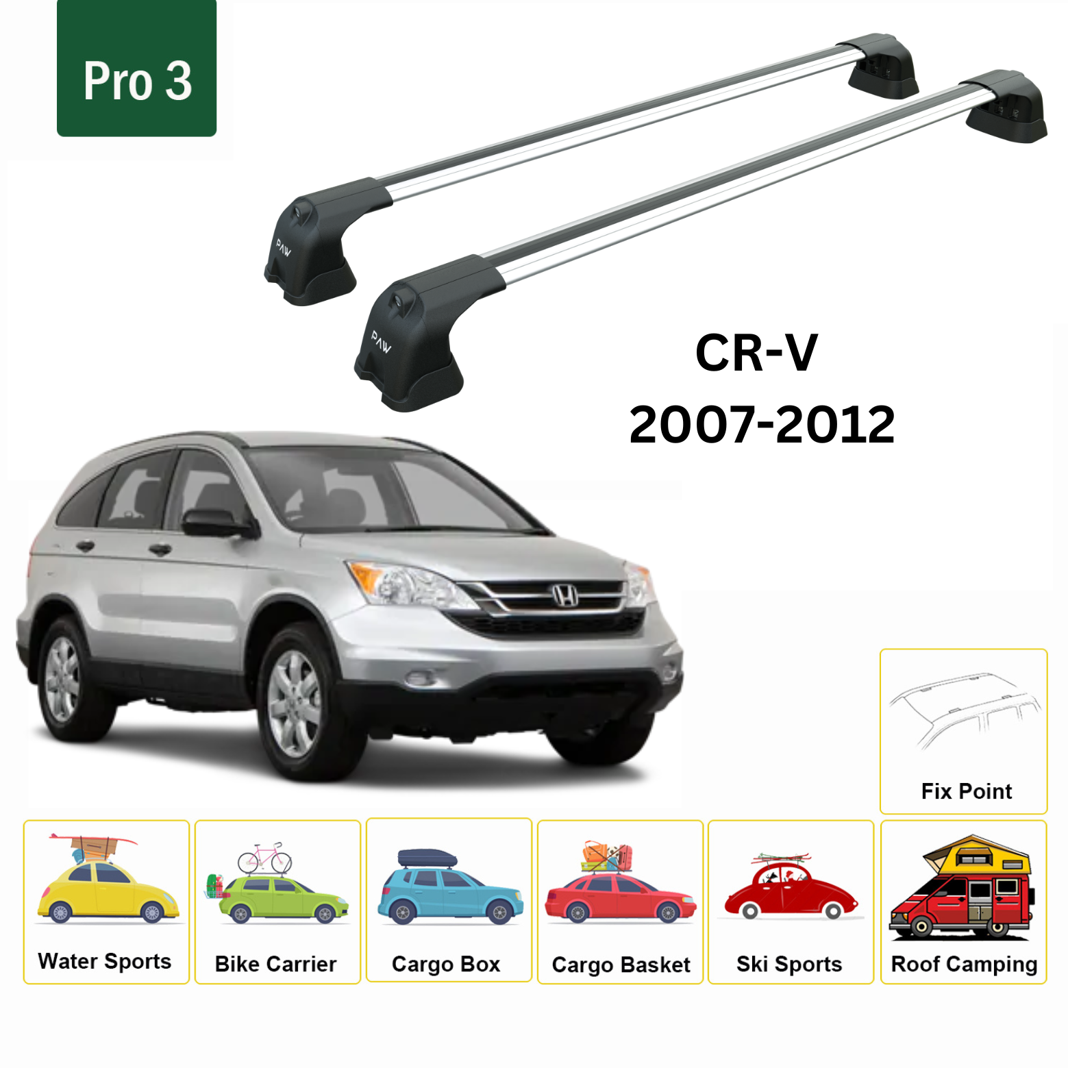 For Honda CR-V MK3 2007-12 Roof Rack Cross Bars Metal Bracket Fix Point Alu Silver