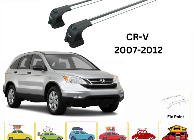 For Honda CR-V MK3 2007-12 Roof Rack Cross Bars Metal Bracket Fix Point Alu Silver