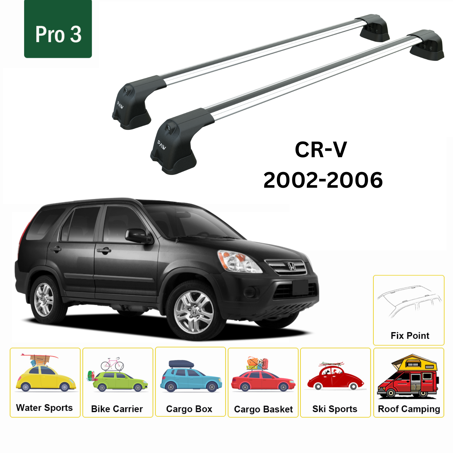 For Honda CR-V MK2 Roof Rack Cross Bars Metal Bracket Fix Point Alu Silver 2002-06